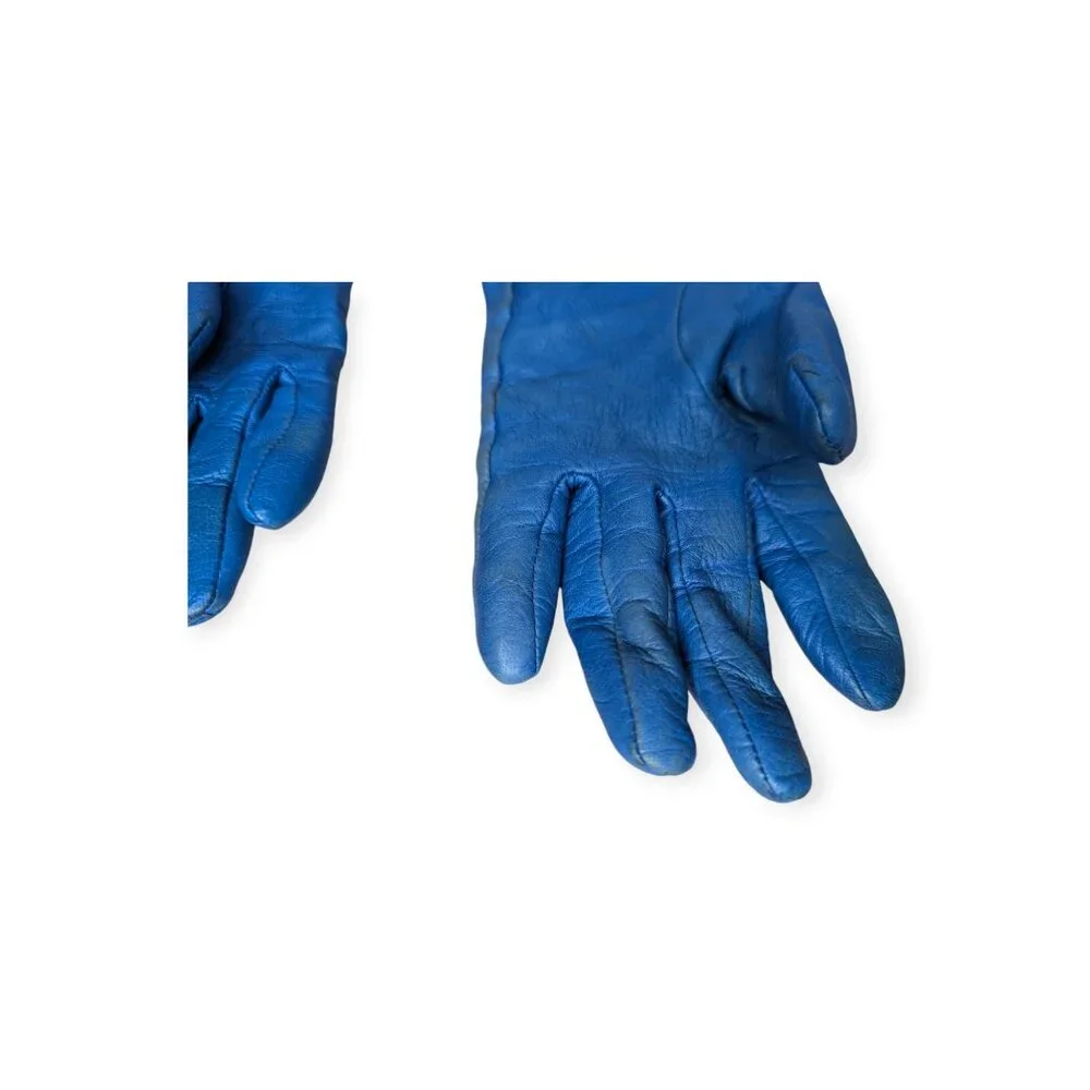Vintage WilliSmith Blue Leather Wool & Cashmire Lined Women's Gloves Size Small